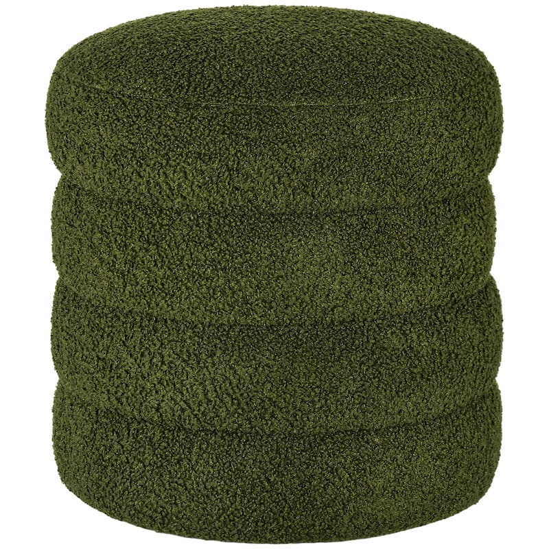HOMCOM Modern Round Ottoman, Teddy Fleece Fabric Upholstered Foot Stool with Padded Seat for Living Room, Entryway, Green
