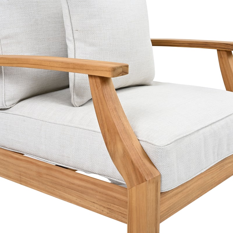 SAFAVIEH Couture Freida Wood Patio Arm Chair - 31.4" W x 35.6" L x 32.6" H - 31"W x 36"D x 33"H