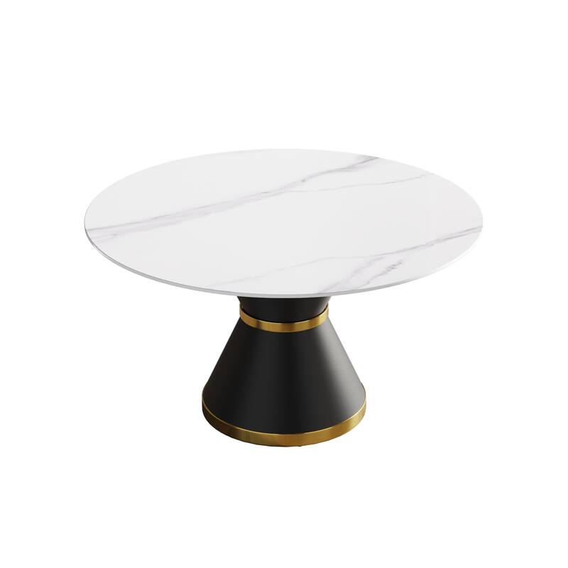 53" Modern Round Marble Dining Table for 6, with Round PU Leather Finish Metal Pedestal