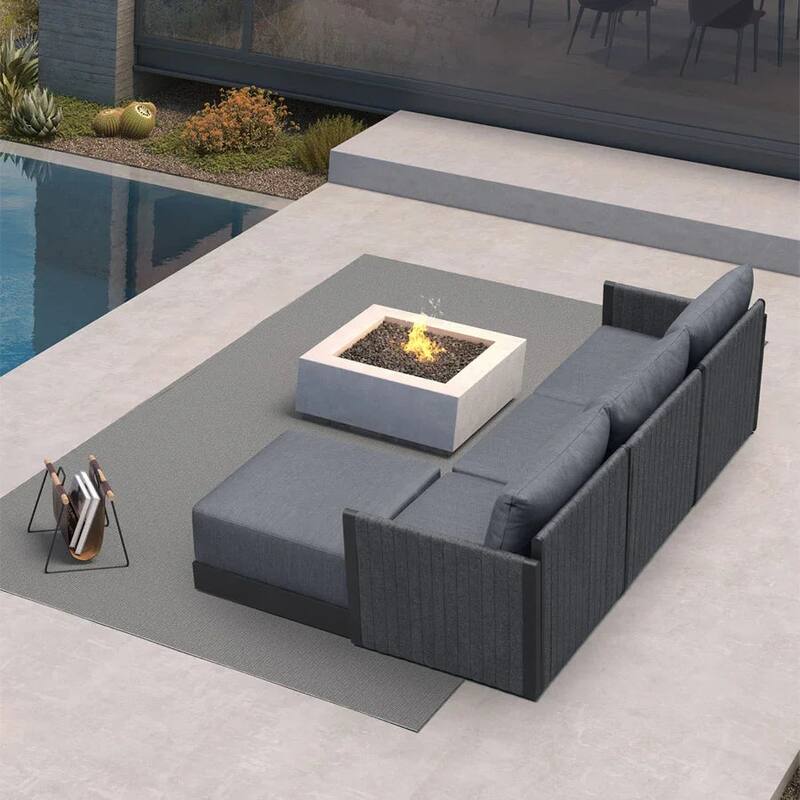 PURPLE LEAF Santorini 4-10 Piece Grey Patio Sectional Sofa Set with Ottoman Cushions Poolside Garden Outdoor Conversation Sets - 4-Piece