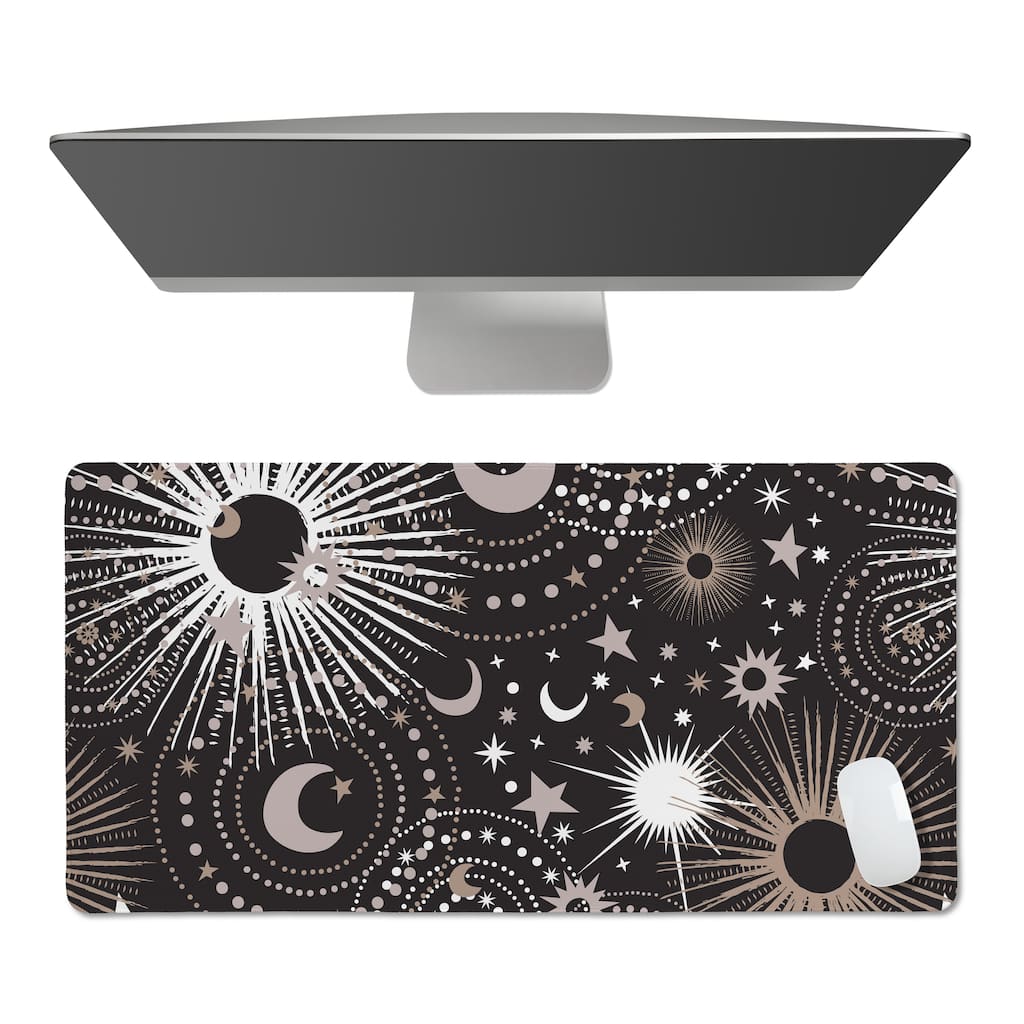 Sweet Jojo Designs Black Star and Moon Boy, Girl, Unisex/Gender Neutral Large Mouse Pad Desk Mat - Grey, Celestial, Sky, Stars