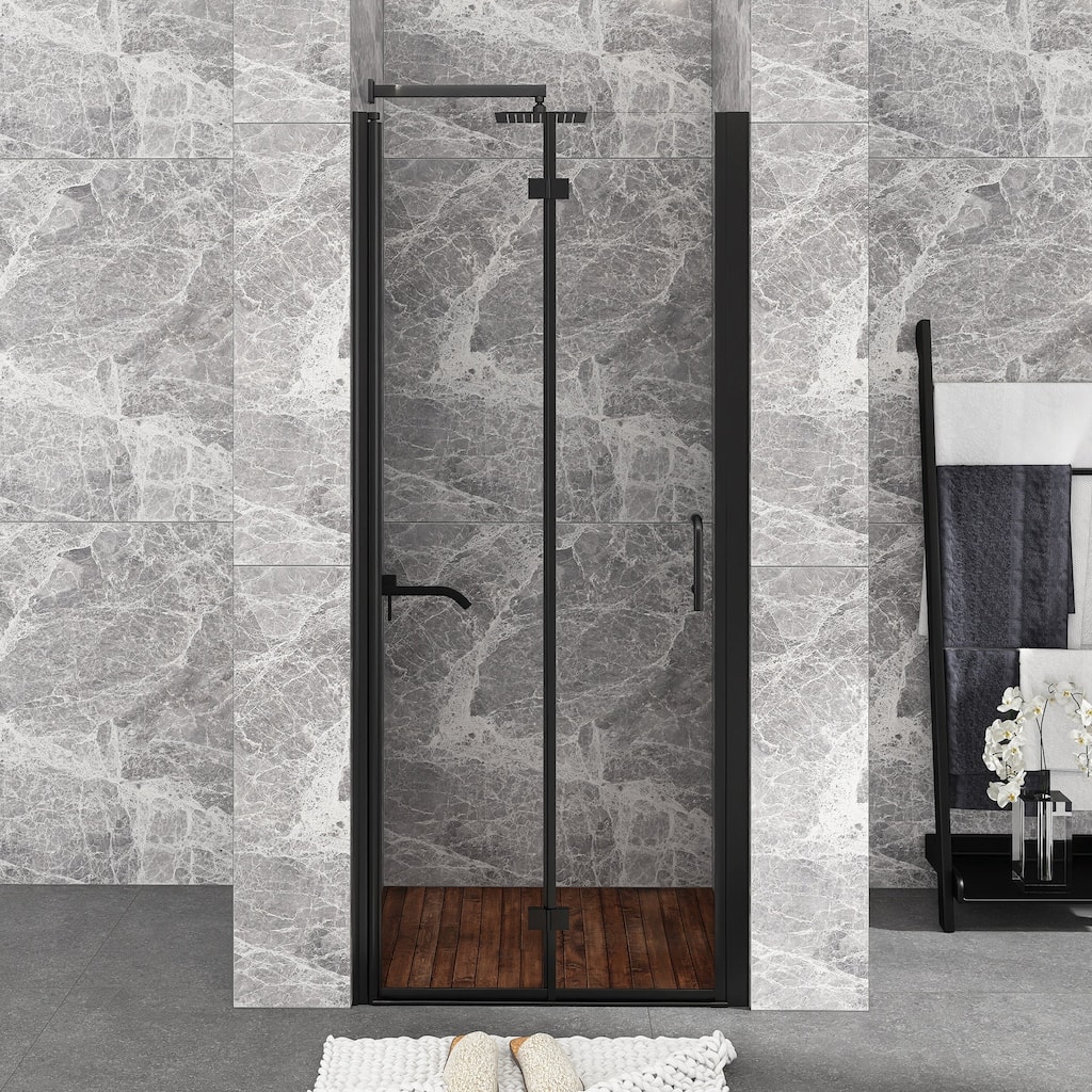 Bifold Semi-Frameless Shower Door with Clear Glass