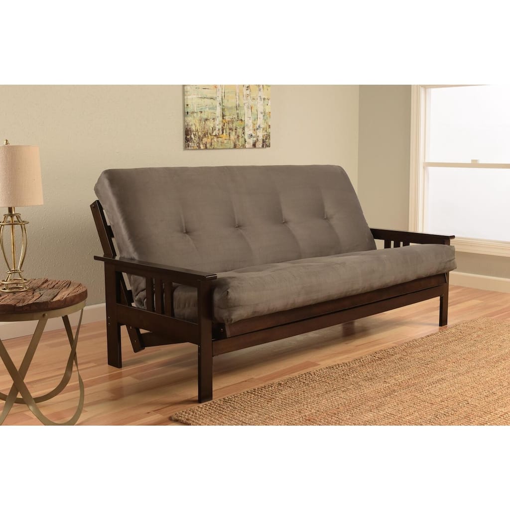 Full Futon Sofa Bed - Victorian Style Suede Futon - Gray & Espresso Finish - 75" Wide