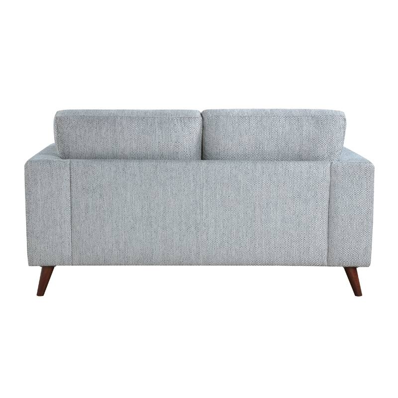 Ricca Loveseat with 2 Pillows, Blue Gray Chenille, Brown Legs, 64 Inch