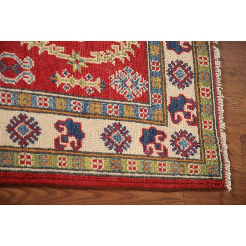Red Traditional Kazak Accent Rug Hand-Knotted Wool Carpet - 2'9" x 4'1"