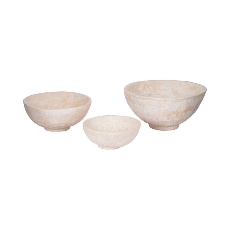 Pottery Paper Mache Bowls Handcrafted Unique Texture (Set of 3)