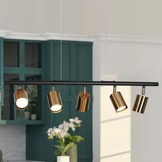 Modern 5-Light Black Gold Chandelier Metal Linear Island Lights for Dining Room
