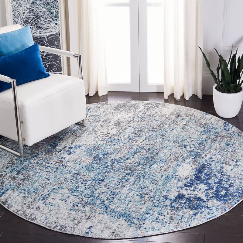 SAFAVIEH Aston Sarit Modern Abstract Rug - 6'7" Round - Light Blue/Grey