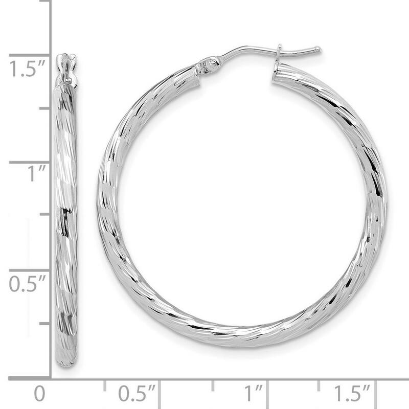 Curata 14k White Gold Polished Sparkle Cut Hoop Earrings - 34.9x33.45mm