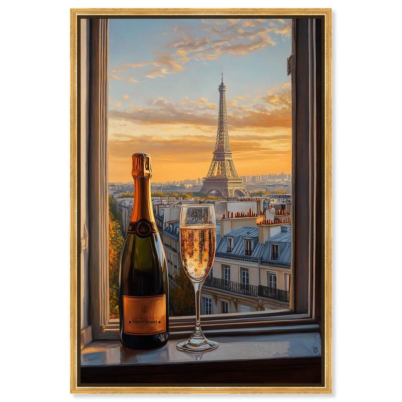 Classy Drink in Paris Canvas by Art Remedy - Gold - 36" x 54"