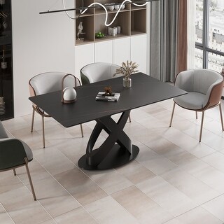 Rectangular 63" Black Marble Dining Table with Steel X-base - Bed Bath ...
