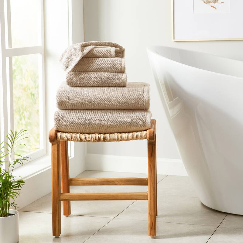 Linery & Co. Luxury Cotton Textured Bath Towel - 6 Piece Set - Taupe