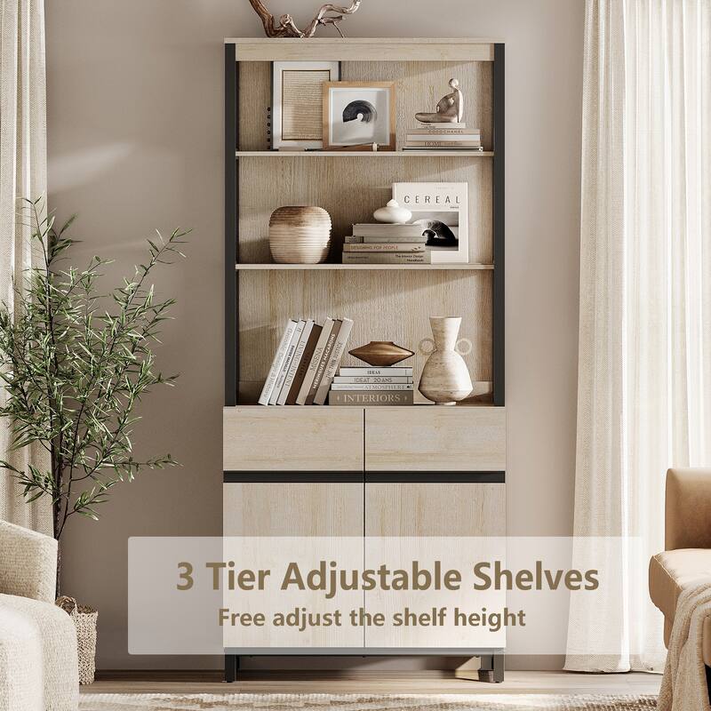 WAMPAT 59" Modern Executive Desk with Charging Station & Storage Cabinet + 72" Tall Bookcases.