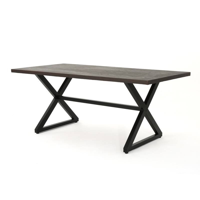 Roomfitters Rolando Outdoor Aluminum Dining Table with Steel X-Brace Frame, Industrial Modern