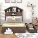 preview thumbnail 2 of 12, Walnut Twin Size Wood Platform Bed with House-shaped Storage Headboard and 2 Drawers for Bedroom