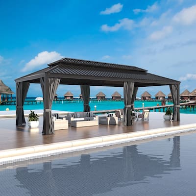 VEIKOUS Aluminum Double Hardtop Gazebo Pergola for Patio, Lawn, and Garden with Removable Curtains and Netting
