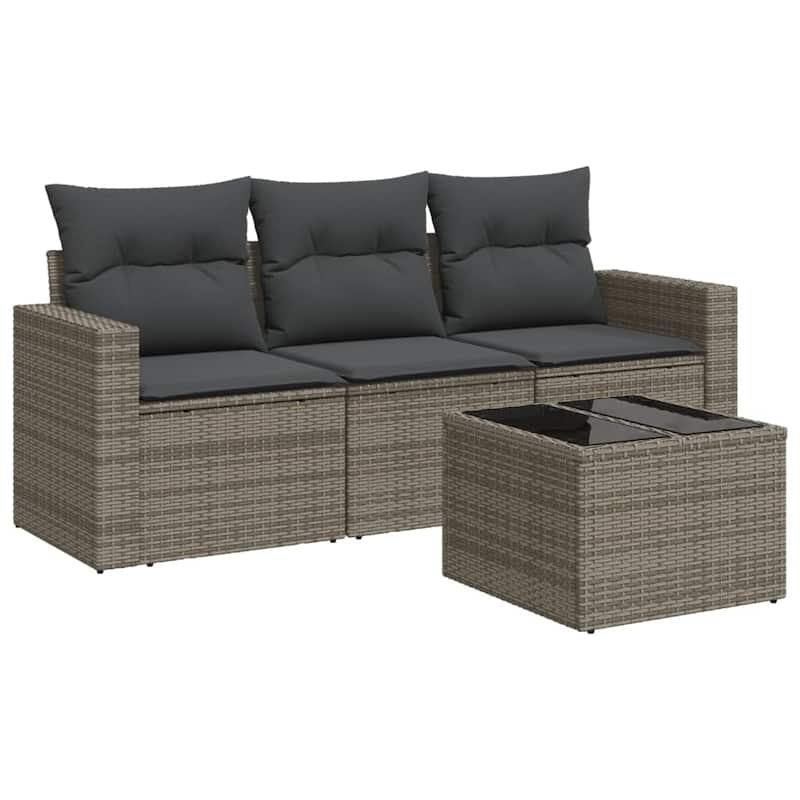 vidaXL Garden Sofa Set Grey PE rattan, powder-coated steel, tempered glass - 21.7 x 21.7 x 14.6