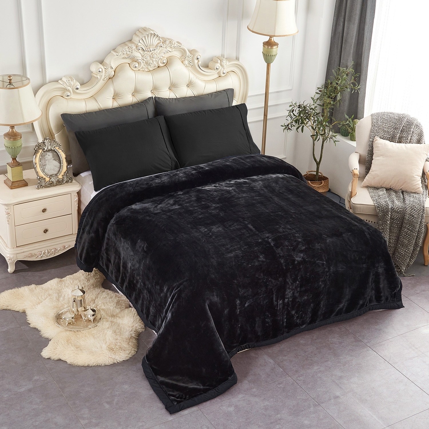 2 Ply Rose Crystal Velvet Blanket 2 Double sided Design Blanket 7.5 8.5lbs King Navy