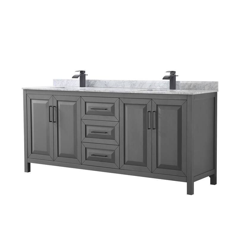 Wyndham Collection Daria 80" Free Standing Double Vanity Set with MDF - Dark Gray / White Carrara Marble Top / Matte Black - Steel Finish
