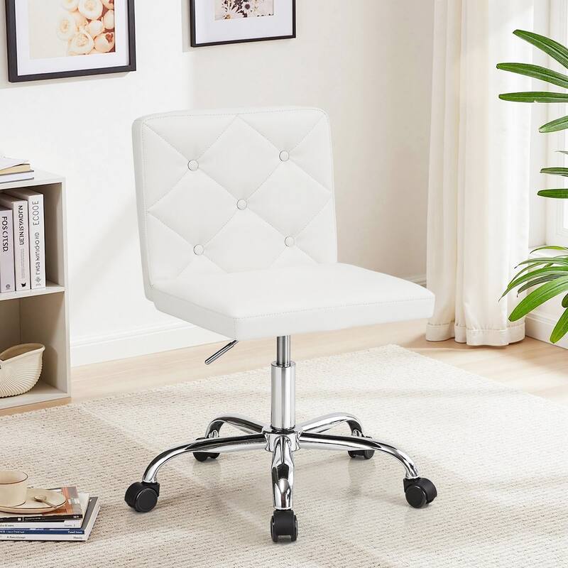 Javlergo Armless Office Desk Chair, PU Leather Mid-Back Adjustable Height 360° Rolling Swivel for Home Office Work