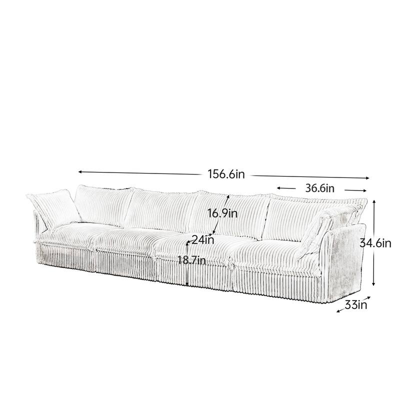4-Seater Corduroy Slipcovered Sofa with Extra Deep for Living Room