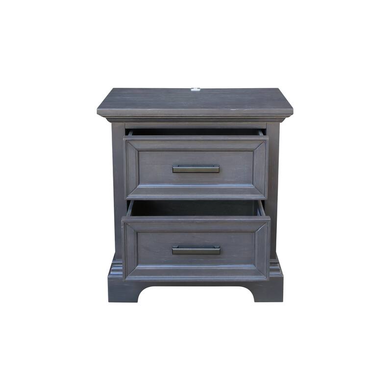 International Concepts Solid Wood 2-Drawer Nightstand with USB Charging Port