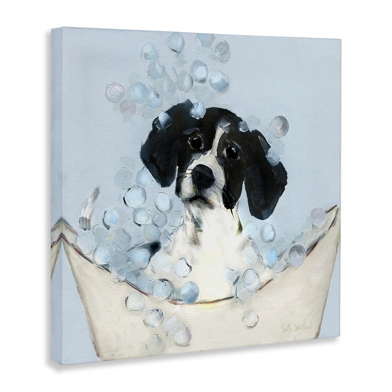 Stupell Black & White Puppy in Tub Canvas Wall Art Design By Sally Swatland