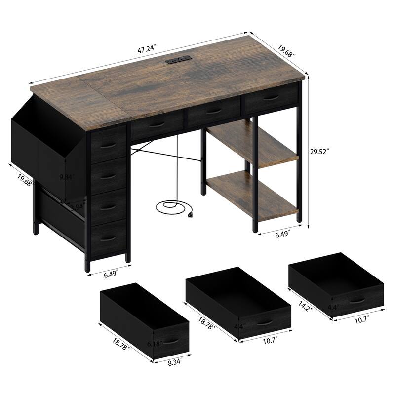 Versatile Computer Desk Vanity Table Writing Desk Rectangular Writing Desk with Power Outlet, 7 Drawers and Large Side Pocket