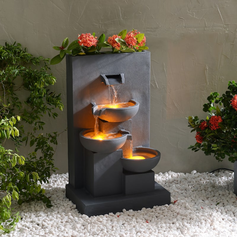 Teamson Home 29" Outdoor 3-Tier Cascading Bowl Fountain with Planter - Grey