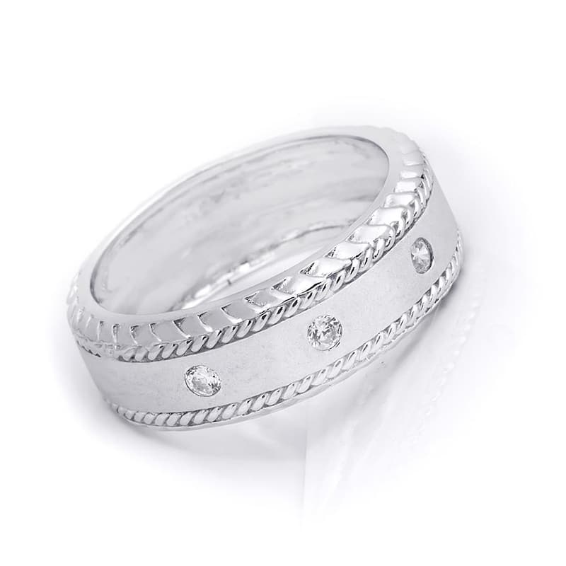 8mm Sterling Silver 0.10 Carat Comfort Fit Mens Wedding Band Ring
