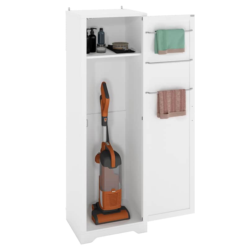 Moasis 63" Tall Barn Door Wooden Cleaning Tool Cabinet with Storage Rack and Sleek Hanging Rods