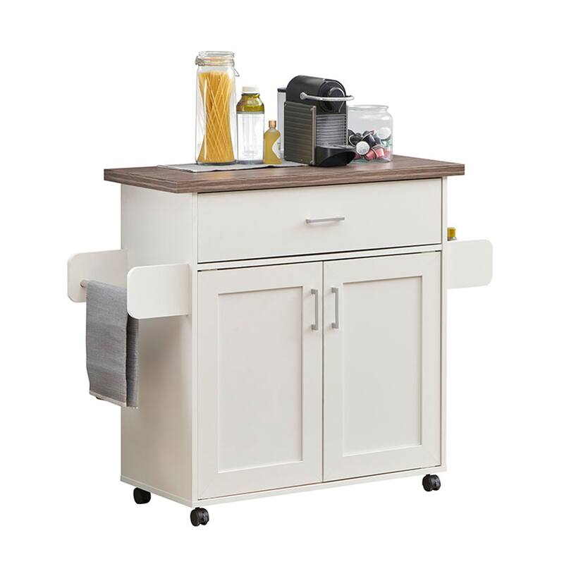 Rolling Kitchen Island Cart with Adjustable Shelves, Towel Rack, and Spice Rack