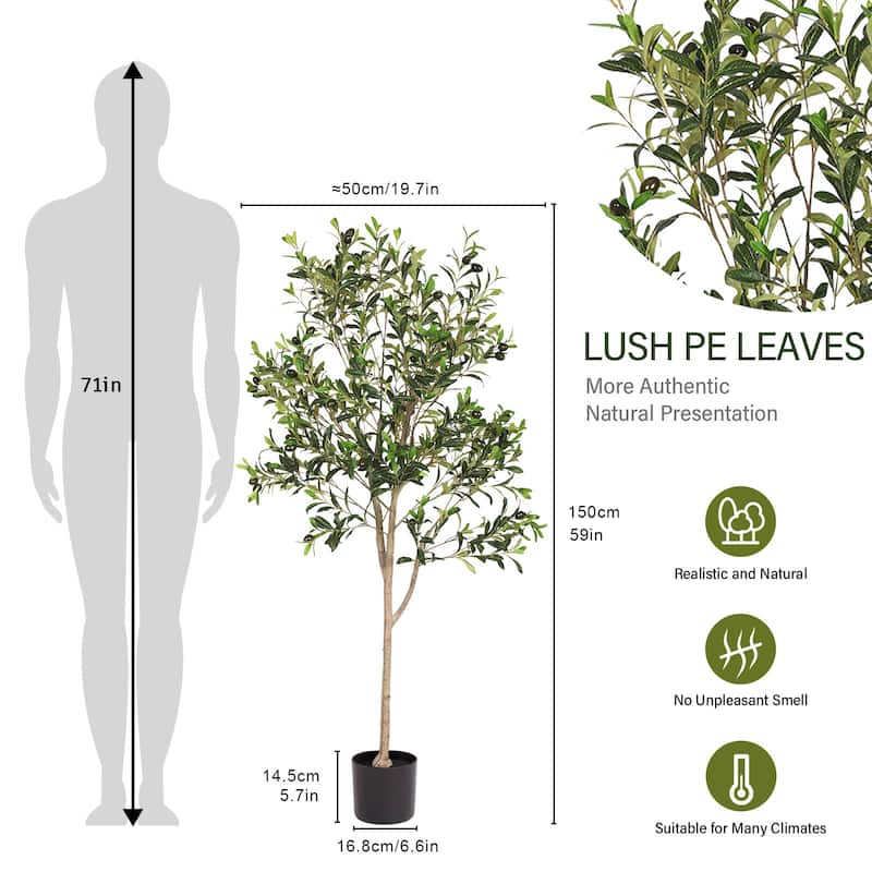 GDFStudio - Virelli 5FT Lifelike Olive Tree with Plastic Leaves and Realistic Trunk