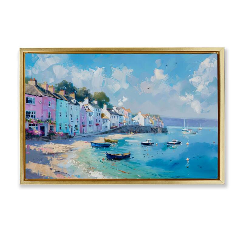 Stupell Seaside Village Cottages Framed Floater Canvas Wall Art Design By LSR Design Studio - 31 x 21 - Gold