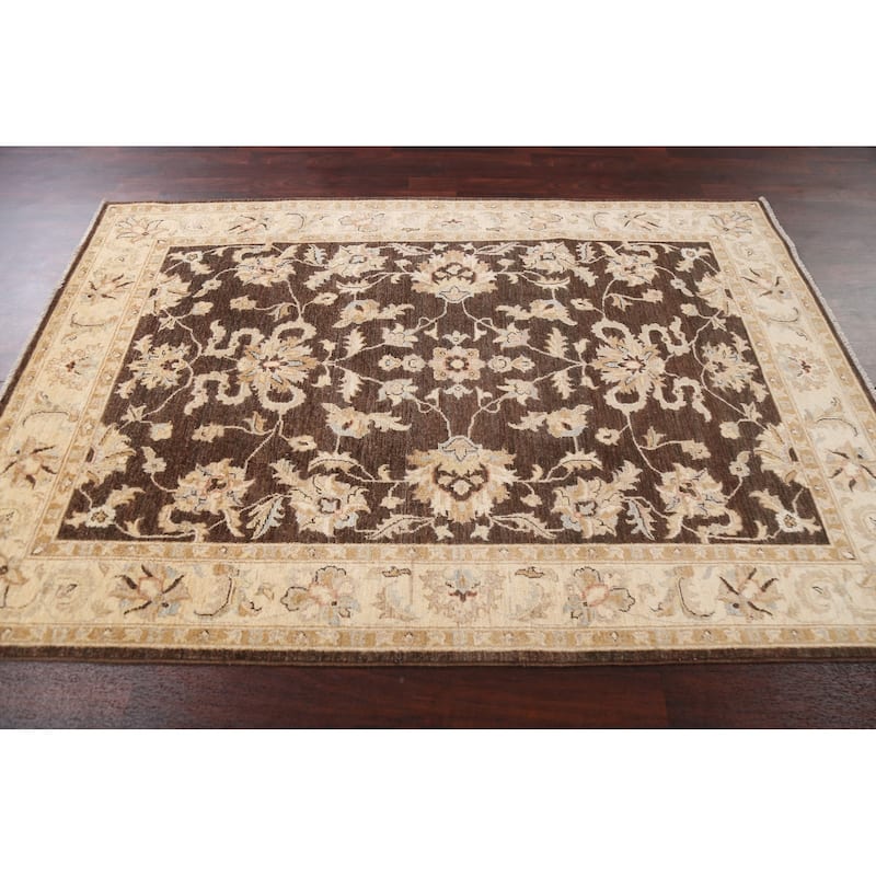 Vegetable Dye Chobi Peshawar Oriental Area Rug Handmade Wool Carpet - 4'11" x 7'3"