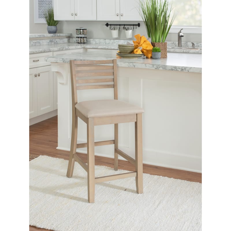 Linon Piedmont Faux Leather/Fabric 24-Inch Ladder Back Counter Stool - Greywash/Beige
