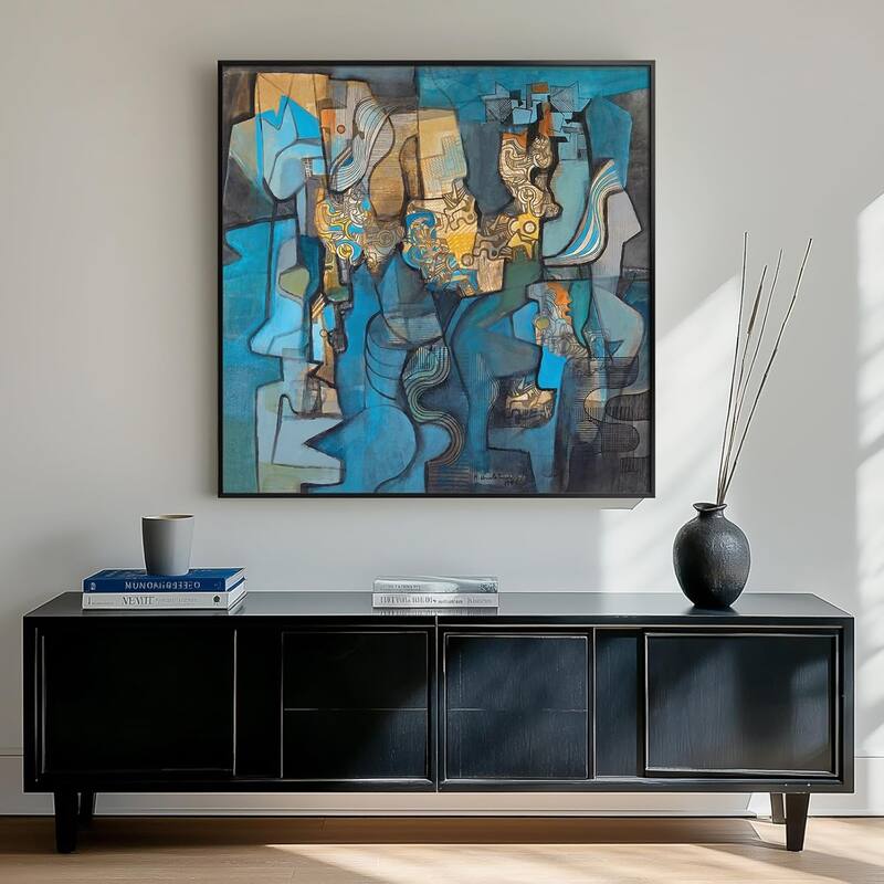 Framed Blue Modern Abstract Wall Art