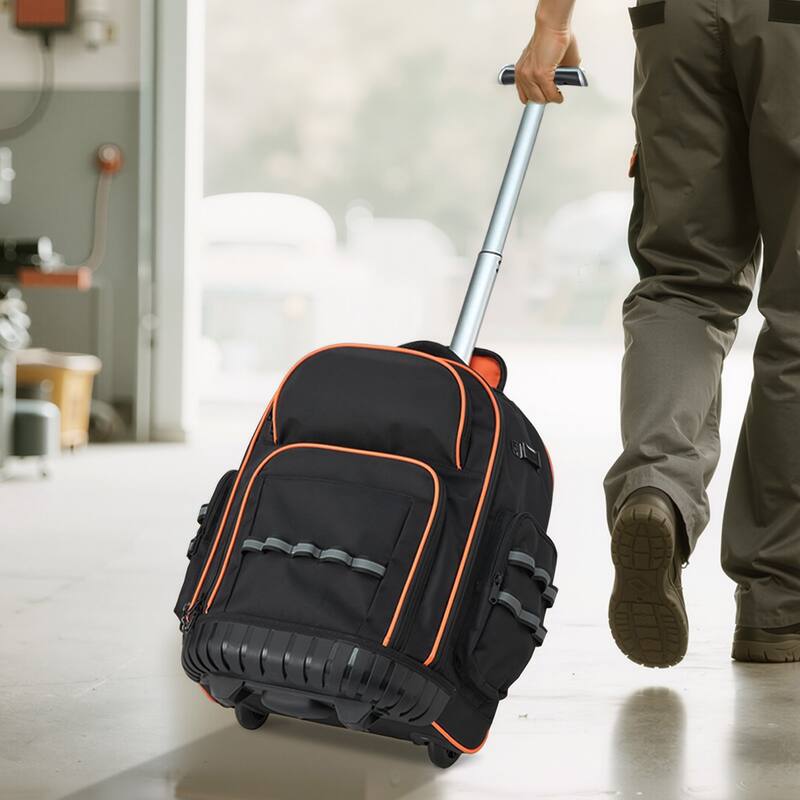 Rolling Tool Backpack with 45 Pockets and Wheels for Tools Storage - 17.3 x 9.84 x 18.89 in