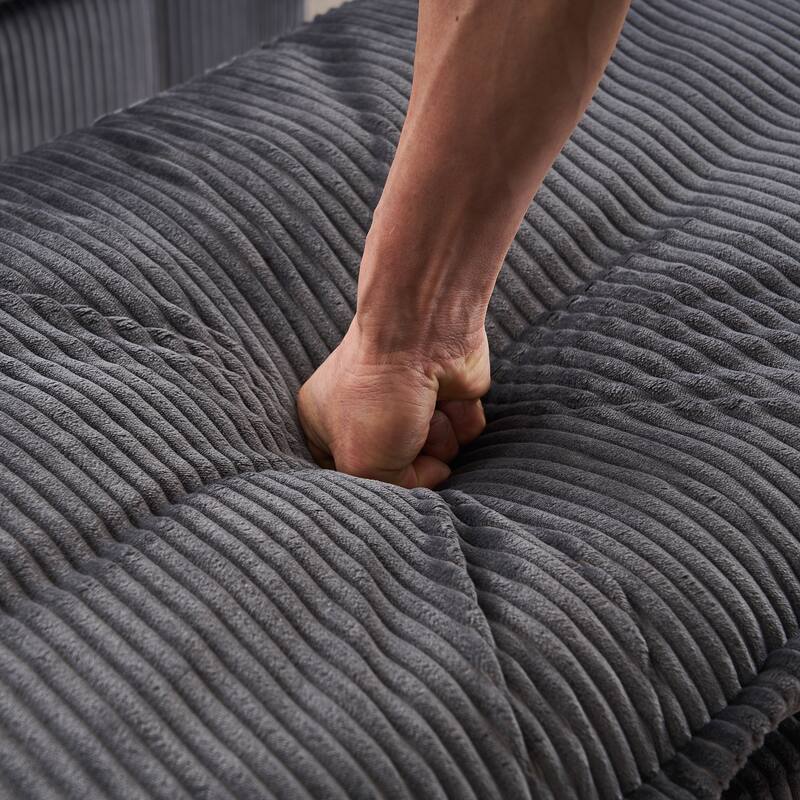 84.6" Corduroy 2-seats sofa With 2 back pillows,2 toss pillows and two ottoman