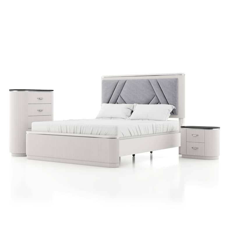 Furniture of America Leander Modern 3-Piece Light Grey Panel Bedroom Set