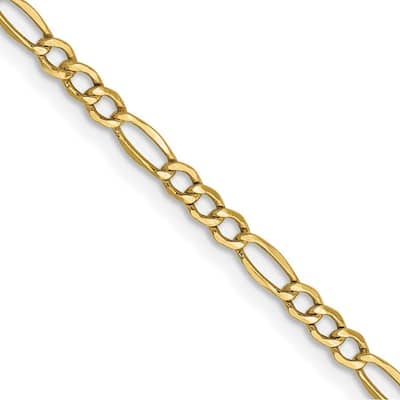 Curata 10k Yellow Gold 2.5mm Semi solid Figaro Chain Necklace for Men