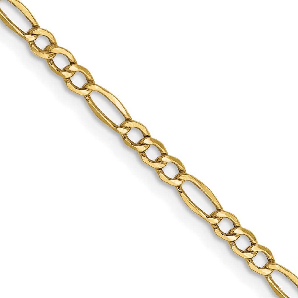 Curata 10k Yellow Gold 2.5mm Semi solid Figaro Chain Necklace for Men