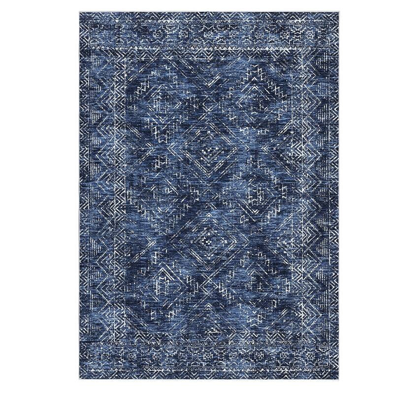 Vintage Geometric Living Room Rug Washable Indoor Bedroom Rugs Non Slip Low Pile Area Rug