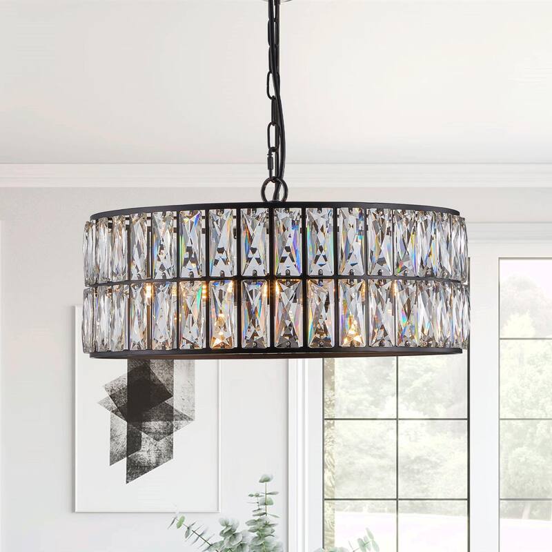 Modern Crystal Drum Chandelier, 6-Light Pendant Lighting Fixture