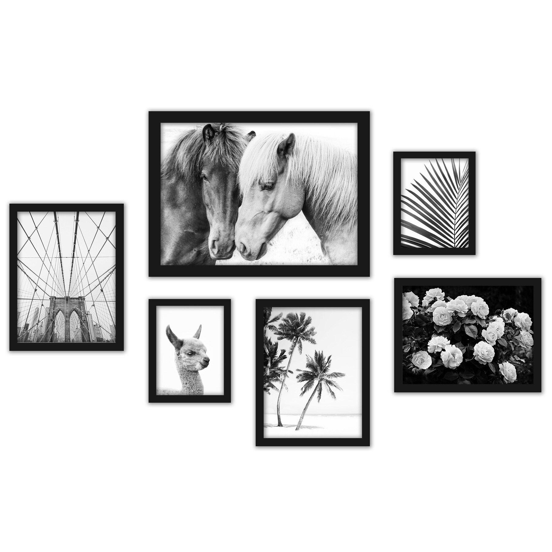 Black and White Contemporary Blue-Grey - 6 Piece Framed Gallery Wall Set Multi / White Matted - Americanflat