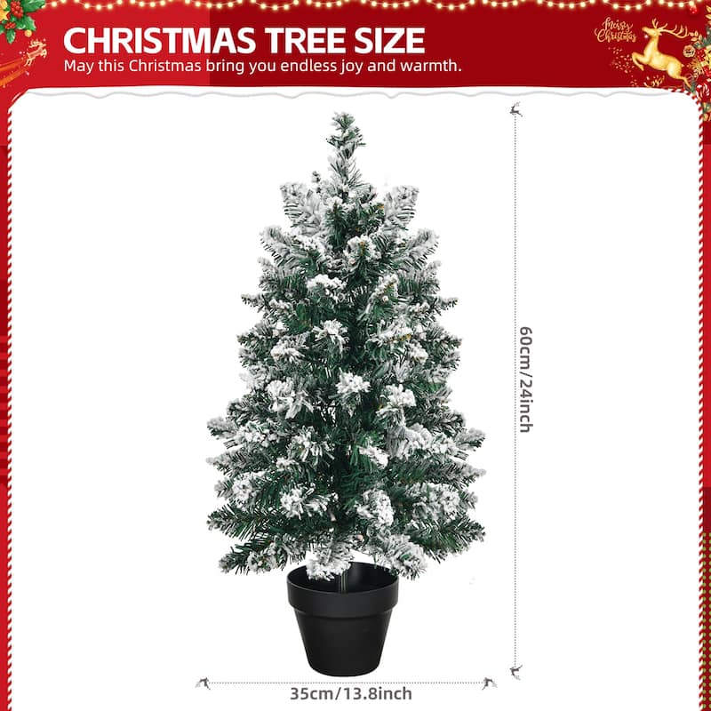 2ft Snowy Green Prelit Christmas Tree with LED Lights and Stable Plastic Base for Tabletop - 2 Feet