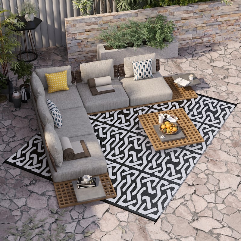 Outsunny Reversible Outdoor Rug, 8' x 10' Waterproof Plastic Straw Floor Mat, Portable RV Camping Carpet - 8' x 10' - black