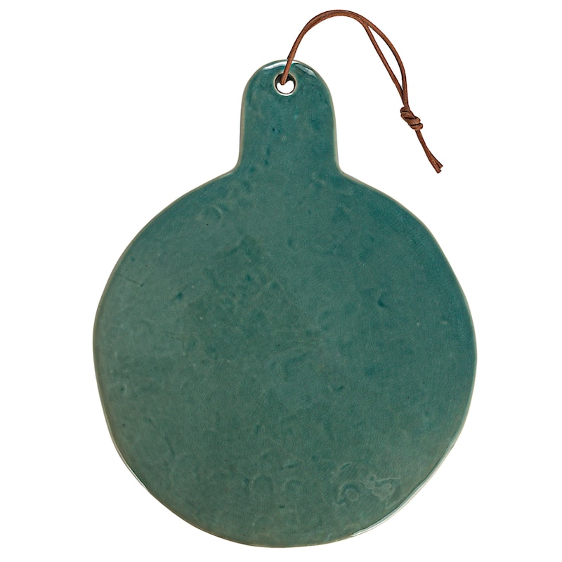 Stoneware Cheese Board with Leather Tie - 13.8"L x 10.8"W x 0.4"H