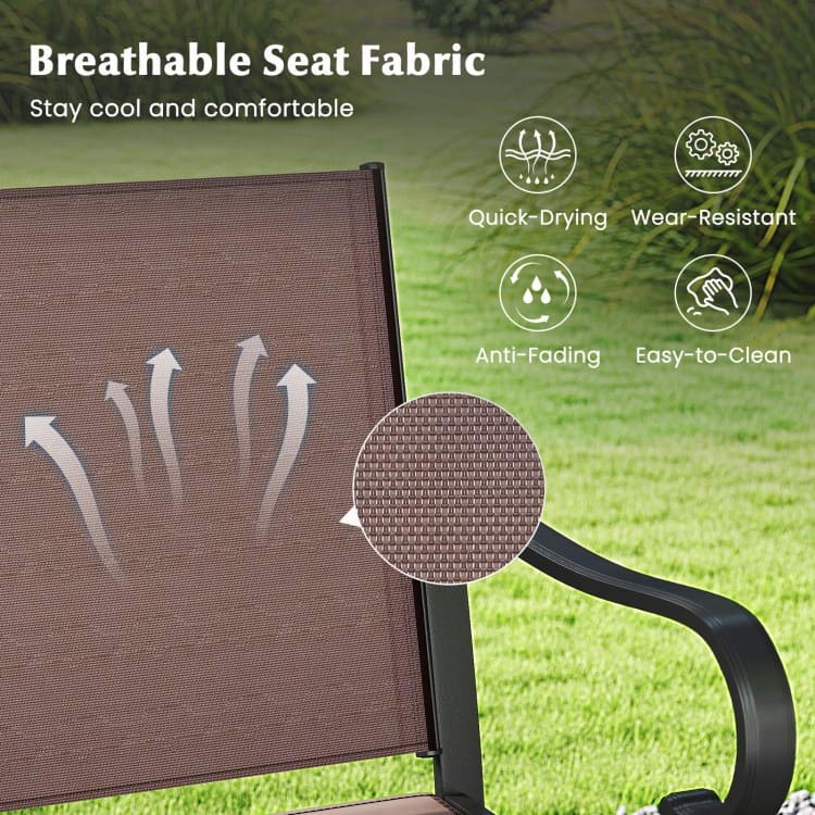 Brown and Black Fabric Metal Patio Bar Counter Height Stools Set of 2 with Ergonomic Design and Footrests - 24.5" x 23" x 44.5"