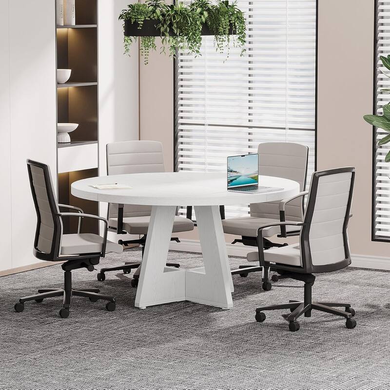 47" Round Conference Table Meeting Room Table with Thickened Top Wood Base Modern Training Desk for Conference/Seminar Room